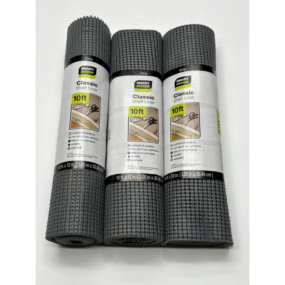 Smart Design Classic Shelf Liner 10ft x 12in Gray‎ Grip Non-Adhesive 3 Rolls